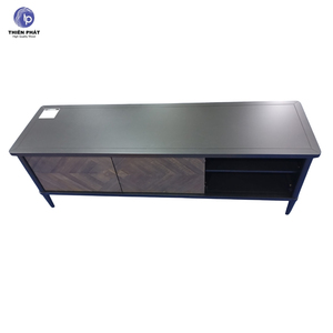 Meuble TV en bois d'acacia massif, design à panneaux en chevrons, rustique, moderne, écologique, multifonctionnel, console de rangement multimédia pour salon - Product Image 4