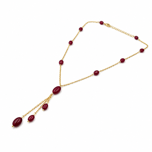 Custom Rhodium Plated <b>Necklace</b> Red <b>Ruby</b> Oval Gemstone Bead Station Y Lariat Tassel Drop Cable Chain Fine Women Luxury Gift - Product Image 3