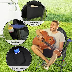 Set di 2 Sedie da Campeggio Pieghevoli con Schienale Regolabile, Seduta Imbottita e Portabicchieri, Colore Nero - Product Image 6