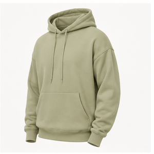 เสื้อฮู้ดดี้ผู้ชายสีเขียวเซจแบบสวมใส่สบายทรงหลวม ปรับแต่งได้ พร้อมเชือกผูกแบบโทนสีเดียวกัน กระเป๋าจิงโจ้ ผ้าฝ้ายฟลีซเนื้อนุ่ม รุ่น MHOOD-0001 - Product Image 3