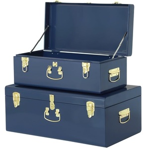 Ensemble de 3 boîtes de rangement en métal gris avec couvercles à charnières et loquets, empilables, design minimaliste pour articles divers - Product Image 2