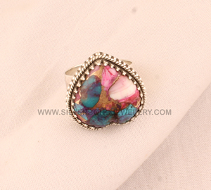 Handmade Pink Oyster Vintage <b>Ring</b> <b>925</b> <b>Silver</b> Brass Mixed Metal Antique Style Oval Cabochon Stone <b>Ring</b> High Quality Artisan - Product Image 6