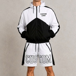 Custom Winter Hooded Solid Polyester Track Suit Set Mens Streetwear Waterproof Jacket Pants Wholesale for US Retail Brands - Product Image 1