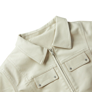 Veste en cuir unisexe, col rabattu, fermeture éclair, longueur courte, couleur unie, style décontracté, manches classiques, pour l'automne - Product Image 4