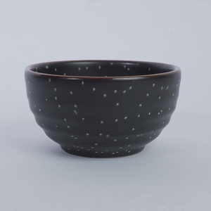 Black White Dotted <b>Small</b> Ceramic Bowl with Brown Rim Japandi Design Handmade & Dishwasher Safe for Restaurant Tableware - Product Image 4