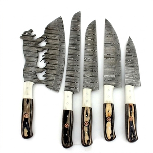 Ensemble de couteaux de chef en acier Damas fait main, hachoir à viande, manche en bois Pakka bicolore, ensemble de cuisine, fabricant d'usine - Product Image 1