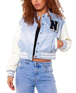 แจ็คเก็ตวาร์ซิตี้ผ้าซาตินฮิปฮอปสำหรับผู้หญิงรุ่นใหม่ล่าสุด คอจีนแบบสั้น ระบายอากาศได้ดี สไตล์ไฮสตรีทสำหรับฤดูหนาว - Product Image 3