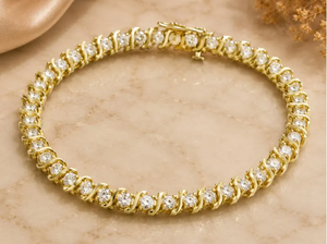 Pulsera de tenis de latón chapado en oro con diamantes cultivados en laboratorio para mujer, corte brillante redondo, cadena de lujo, brazalete, regalo de joyería - Product Image 4
