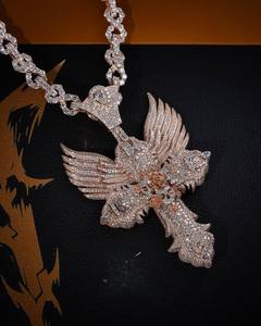 จี้รูปนกอินทรีประดับเพชรชุบทองคำสีกุหลาบ พร้อมสร้อยคอแบบ Iced Out สไตล์ฮิปฮอปสำหรับทุกเพศ  รับสั่งทำตามแบบ - Product Image 2