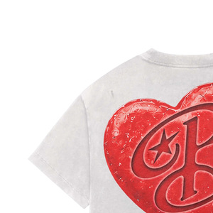 Oversized Crop T-<b>Shirt</b> <b>Men</b> Short Sleeve Red Heart Print Turtleneck Jersey Knitted 100% Cotton <b>Silk</b> Screen Printing Front Logo - Product Image 3