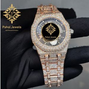 Montre mécanique de luxe Pahal Jewels pour femme, acier inoxydable, or rose, cadran squelette incrusté de diamants, analogique, 38 mm, fermoir pliant - Product Image 3