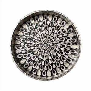 Handcrafted Bone Inlay Round Tray <b>Black</b> Floral Eco-Friendly Decorative Serving Tray for Birthday/Wedding/Ramadan Home Decor - Product Image 3