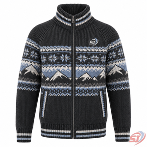 Veste en tricot Fair Isle personnalisée, pull côtelé à fermeture éclair intégrale, tricot jacquard nordique, fournisseur en gros OEM pour marques privées - Product Image 1