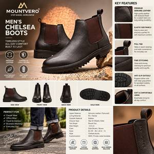 Bottes Chelsea en cuir NDM marron pour homme, bottines automne/hiver, à enfiler, avec panneau latéral élastique, antidérapantes et confortables - Product Image 6