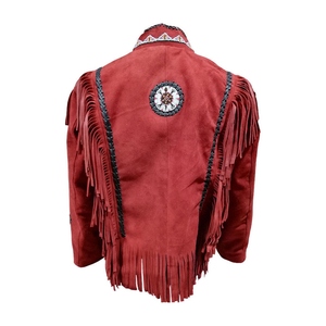 Men PU Leather Suede <b>Jacket</b> With Fringe Embroidery Turn-down Collar Vintage Style Autumn Wear - Product Image 6