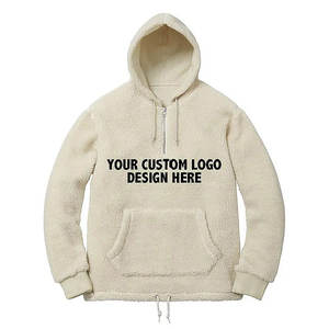 Men's <b>Red</b> Sherpa Fleece Hoodie Custom Logo <b>Silk</b> Screen Printing Winter Pullover - Product Image 2