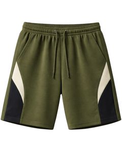 Pantalones Cortos Deportivos para Hombre, Color Verde Oliva, Estilo Color Block, Casuales, de Verano, de Algodón y Poliéster, con Cordón Ajustable, Cintura Elástica, para Gimnasio, Deportes, Correr - Product Image 1