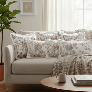 SOGA 6-Piece Pillowcase Set Vintage Floral Fur Trim Taupe Embroidered <b>Cushion</b> <b>Covers</b> 45cm X 45cm 30x50cm Sizes - Product Image 3