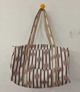 WholeSale Hand Block Elegant Quilted Duffle Tote Shoulder Bag Cotton Solid Color Eco Friendly Sustainable Shopping Beach Boho - Product Image 3