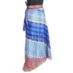 Nuevas faldas: Falda mágica de seda con estampado a mano, faldas cruzadas reversibles de seda mágica, falda cruzada tipo tubo halter de 38 pulgadas de largo. - Product Image 1