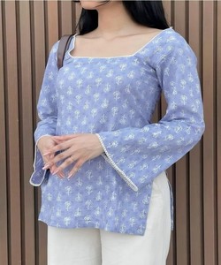 เสื้อผ้าฝ้ายพิมพ์ลายดอกลาเวนเดอร์สำหรับผู้หญิง สไตล์ลำลองแบบชาติพันธุ์ ทรงหลวม ใส่ได้ทุกฤดู สไตล์อินเดีย ปากีสถาน รุ่น 86228 SAHAJANAND- SI:-406 - Product Image 1