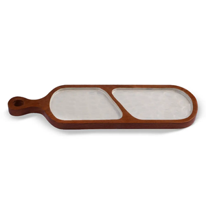 Rectangle Wooden Handmade Eco-Friendly Serving <b>Plate</b> with Two <b>Compartments</b> Minimalist Design Durable Dishware for Wedding - Product Image 2