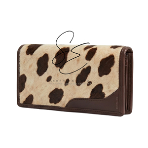 Cartera de Cuero Personalizada con Pelo de Vaca para Mujer, Cartera Tipo Clutch de Gran Capacidad con Ranuras para Tarjetas, Monedero de Moda Boho, Porta Tarjetas - Product Image 1