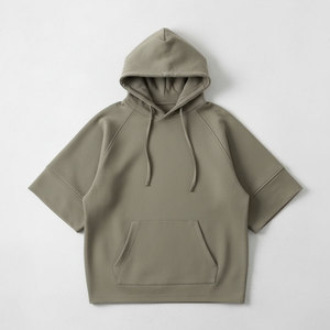 Custom Oversized Short Sleeve Hoodie <b>Men</b> Streetwear Drop Shoulder Kangaroo Pocket Blank Hoodie Manufacturer - Product Image 4