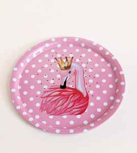 Ensemble de 2 plateaux de service Flamingo Polka, écologiques, durables, non toxiques, en tôle de qualité alimentaire, assiettes roses pour enfants, pour les fêtes - Product Image 1