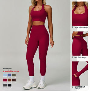 Ensembles de sport pour femmes en tissus doux avec logo frontal, soutien-gorge à maintien élevé, vêtements de sport à séchage rapide pour fitness et yoga, vente en gros - Product Image 2