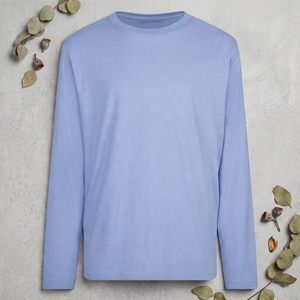 T-shirt unisexe en coton bleu clair à manches longues, uni, teint, pour adultes - Product Image 4