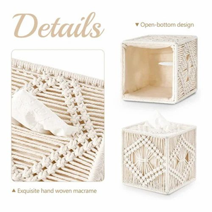 6x6 inch Boho Macrame Tissue Box Cover Cotton Rope Decorative Tissue Holder Handmade <b>Square</b> Napkin Case for Home Office - Product Image 3