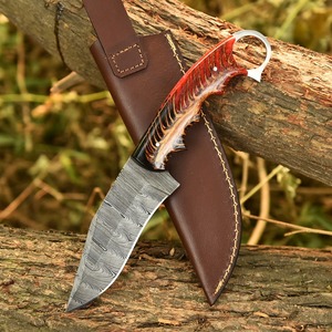 Cuchillo de Camping de Acero de Damasco de Alta Calidad, Directo de Fábrica, con Mango de Piña, Punta Caída, Agujero para el Dedo, Afilado como una Navaja, para Desollar, Venta al por Mayor - Product Image 1