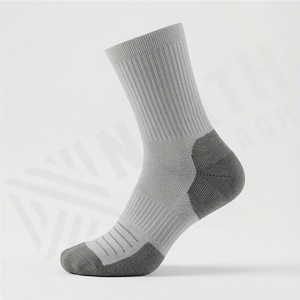 Crew <b>Socks</b> Solid Gray Knitted Breathable Cotton Polyester Spandex Adult Casual Daily Wear Summer Standard Thickness - Product Image 3