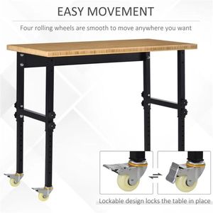 47\" Height <b>Adjustable</b> Garage Workbench with Wheels Bamboo Tabletop Workstation Tool <b>Table</b> for Woodworking - Product Image 6
