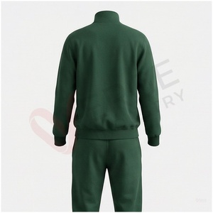 Conjunto Deportivo Verde para Hombre, Manga Larga, Cuello Alto, Cierre de Cremallera Frontal, Color Sólido, Transpirable, Corte Regular, Ropa Casual de Otoño - Product Image 2