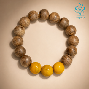 Bracelet de luxe en bois d'agar vietnamien naturel fait main avec corail fossile jaune SV-0021-12 Style classique - Product Image 2