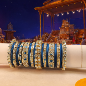 Jewelemarket Wedding & Festive Wear Fashion Jewelry <b>Sets</b> Sparkling Austrian Stone Fancy <b>Bangles</b> 2.4 Inches-Blue 10575609BLU_2.4 - Product Image 3