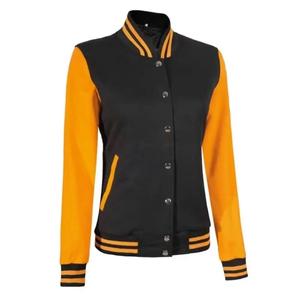 Wholesale Custom Women's Varsity Jacket Letterman Style Leather Sleeves Embroidered Logo Winter Crop Varsity Jackets - Product Image 2