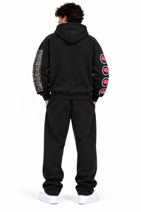 Conjunto de chándal de felpa francesa personalizado para hombre, con sudadera con capucha y cremallera y pantalones de chándal, conjunto de dos piezas oversize estilo streetwear con estampado para hombre - Product Image 6