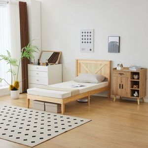 Solid Wood Twin Size Platform Bed Frame with Natural Headboard Wooden Beds - Product Image 4