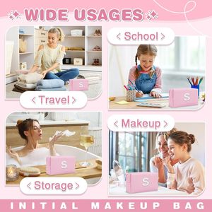 Borsa per il Trucco Personalizzata 'Preppy for Pink' con Applicazione di Perle e Strass, Regalo per la Sposa, Pochette Cosmetica/da Toilette Personalizzata - Product Image 2