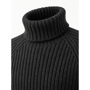 Pull col roulé côtelé pour homme 100 % laine épaisse, manches longues, couleur unie, anti-rétrécissement et anti-boulochage - Product Image 3
