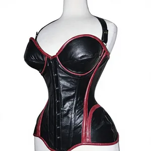 Corsé de cuero con cremallera y encaje estilo gótico punk para mujer, talla grande, realce de cadera, tela satinada, secado rápido, control firme, sin costuras - Product Image 1