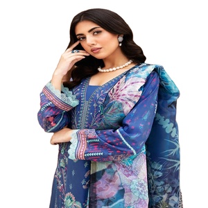 Non cousu en gros Ramsha indien-pakistanais Salwar Kameez 3 pièces costumes broderie lourde pur coton Design moderne ethnique - Product Image 1