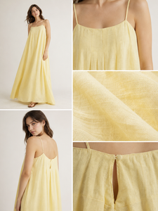 Proveedor OEM Profesional, Vestido Largo Holgado de Algodón Amarillo con Cuello Cuadrado para Mujer, Ropa de Playa de Verano al por Mayor - Product Image 6