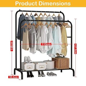 Porte-vêtements en métal à double niveau, robuste, durable, design minimaliste, support de rangement multifonctionnel - Product Image 5