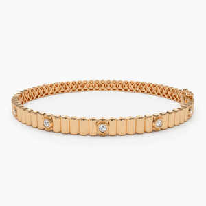 AMBER JEWELS Pulsera de Eslabones Geométricos con Diamantes de Laboratorio con Corte Esmeralda Chapados en Oro Rosa, Engaste de Garra, Certificación IGI, Unisex - Product Image 1