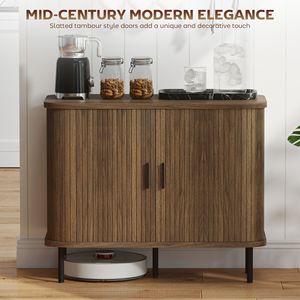 Mobile Bar Nordico da 90 cm con Ante a Tamburo a Doghe, Gambe in Metallo, Finitura Noce, Contenitore in Rovere per Ville - Product Image 4