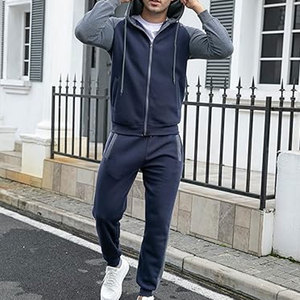 Ensemble de survêtement pour homme 2 pièces, sweat à capuche zippé, ensemble de jogging athlétique, tenue décontractée avec poches, streetwear confortable - Product Image 3